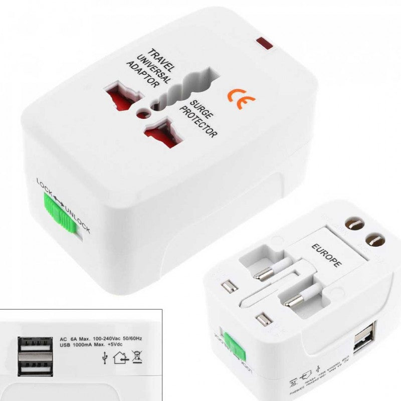 Adaptateur secteur de voyage universel avec chargeur mural (prise AU, US, UK, UE) Adaptateur secteur de voyage universel avec chargeur mural (prise AU, US, UK, UE)